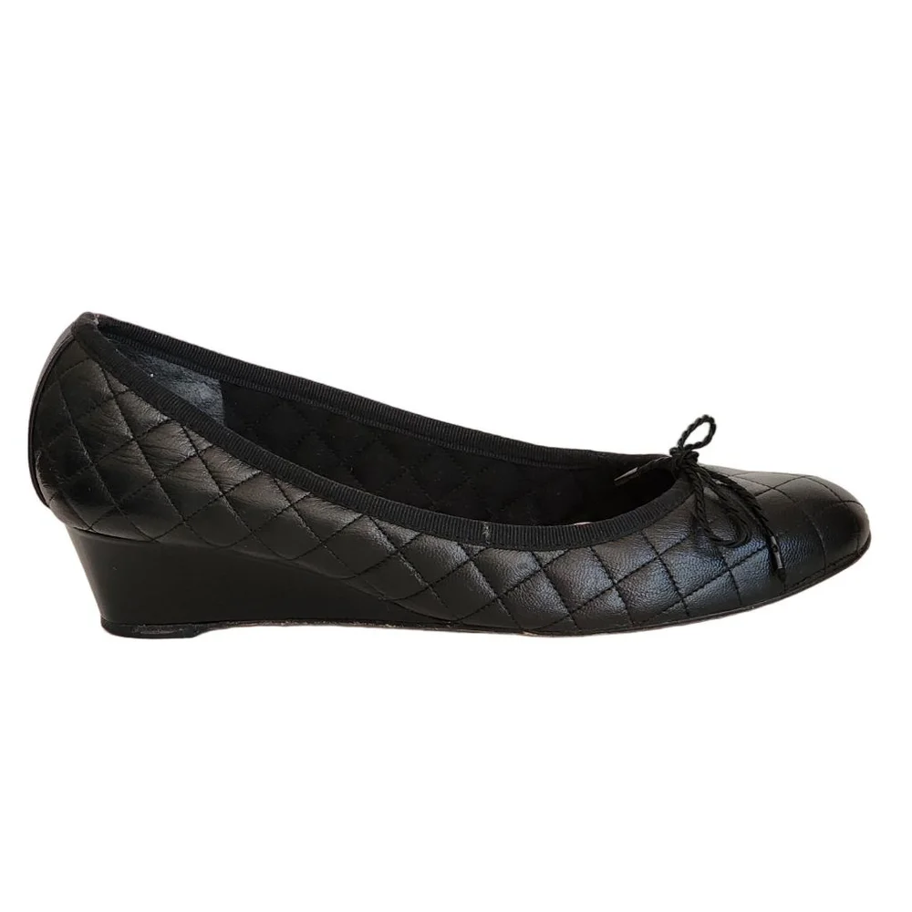 PAUL MAYER ATTITUDES Nuba Black Quilted Leather Wedge Shoes Size 8‎